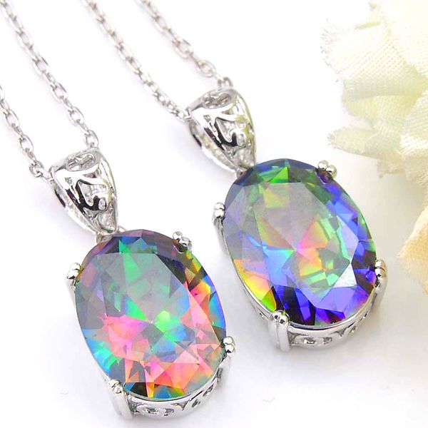 Luckyshine 5 pc / lotto classico ovale Fuoco Mystic Topaz per i monili delle donne Arcobaleno zircone 925 partito d'argento del pendente per le vacanze Canada Messico regalo 1