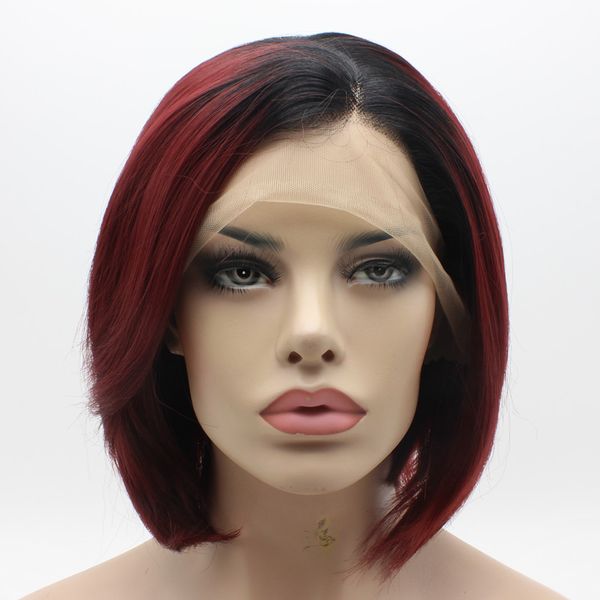 Iwona Hair Straight Short Dark Root Dirty Red Ombre Wig 1 T1b 118