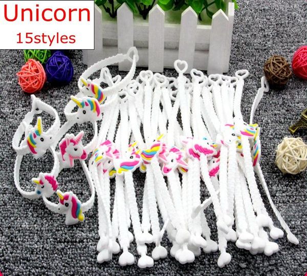 

unicorn style bracelets kids wristband unicorn party favors supplies girls pvc emoticon rubber prizes gift toys, Red;brown