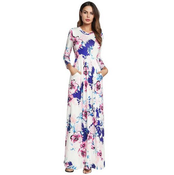 

bohemian print dress women's new european and american explosions eight-point sleeve print dress large long skirt, Black;gray