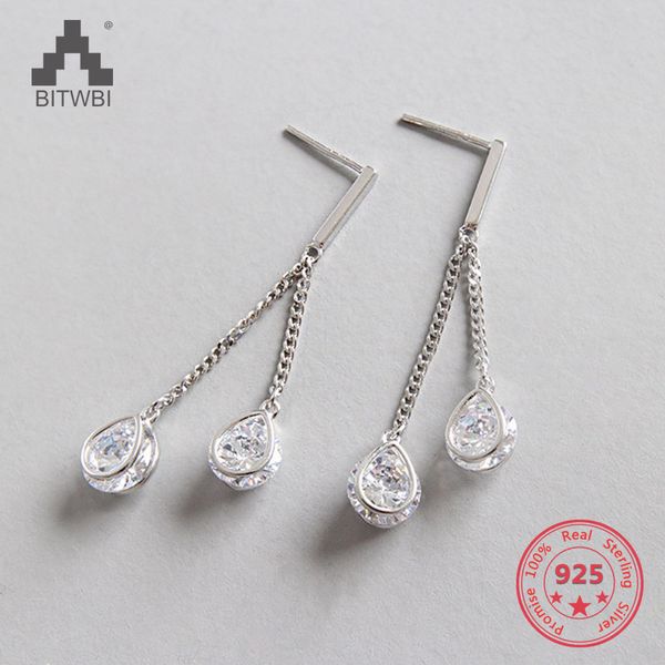 

romantic long drop dangle 925 sterling silver earrings for women zircon water drop earrings party wedding jewelry gifts, Golden;silver