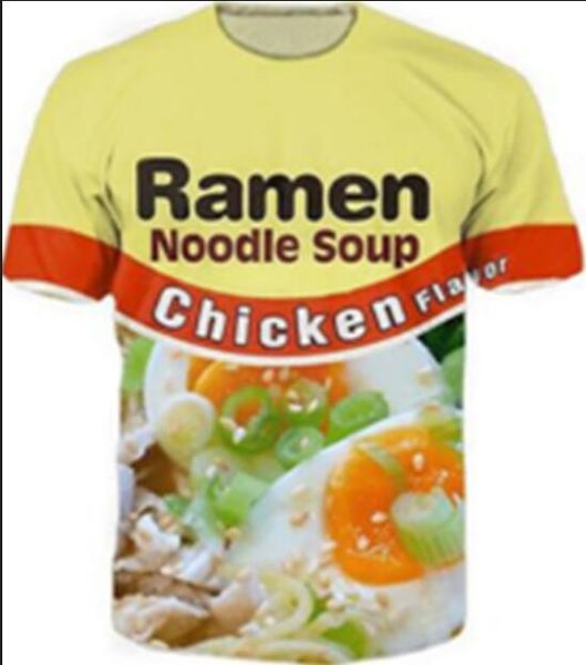 

wholesale-fashion mens/womens summer style ramen noodle soup funny 3d print casual t-shirt dx06, White;black