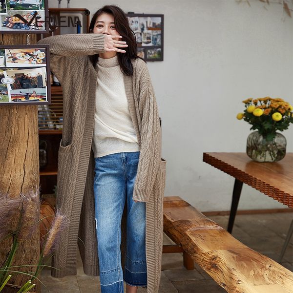 

autumn 100% cashmere long sweater women 2018 x-long cardigan super soft warm cable twist pattern fashion sweaters coat verlena, White;black