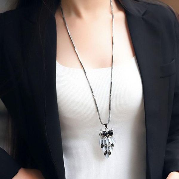 

мода сова ожерелье длинный свитер ожерелья роскошный опал горный хрусталь очарование ожерелье мода заявление ювелирные изделия оптом, Silver