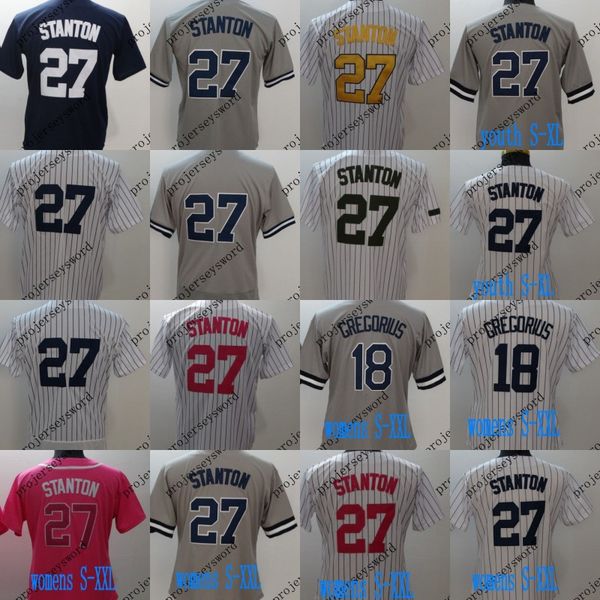 

#27 Giancarlo Stanton Jersey Mens Womens Youth New York 18 Didi Gregorius 99 Aaron Judge Baseball Jerseys Cheap White Grey Pink Navy