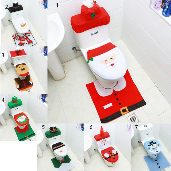 3PCS//Set Christmas Xmas Decoration Santa Toilet Seat /& Cover /& Rug Bathroom Mat