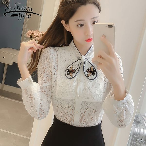 

autumn women blouse shirt 2018 lace causal blouses shirt female clothing women's solid white pink blusa feminine 1137 40