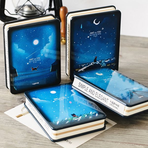

1pcs random creative starry sky tower notebook fashion office school supplies tool 128 sheets cartoon notepad daily memos, Purple;pink