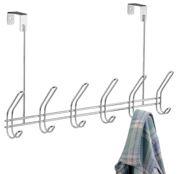 

classico over door organizer hooks 6 hook storage rack for coats hats robes or towels chrome bathroomshelf