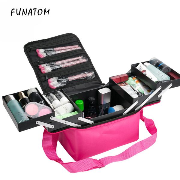 

women large capacity professional makeup organizer fashion toiletry cosmetic bag multilayer storage box portable pretty suitcase