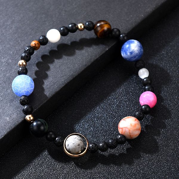 

charm solar system 9 planets universe stars men natural stones beaded galaxy strand bracelets for women saturn pluto earth moon, Black