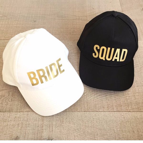 

bride squad baseball caps golden print new style hat women wedding preparewear party white black hip hop summer caps lovers hats, Blue;gray