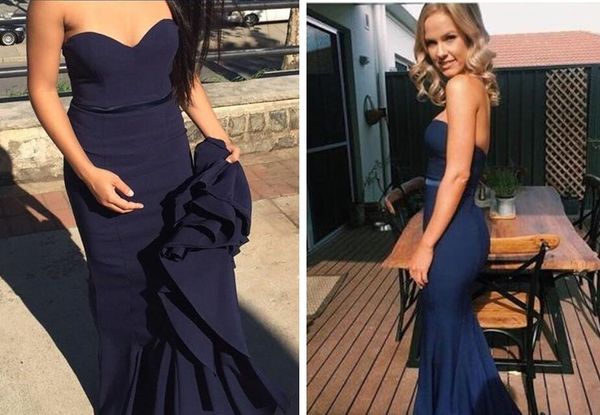 

sweetheart mermaid navy blue bridesmaid dresses 2017 simple sweetheart backless long maid of honor wedding guest dresses evening prom, White;pink