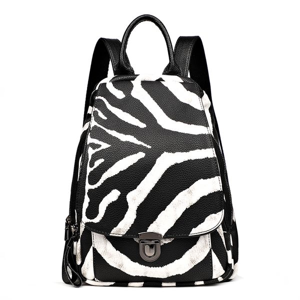 

New Women High Quality Backpack Classic Zebra Printed College Student School Bag Large Capacity Ladies Daily Shopping Bag