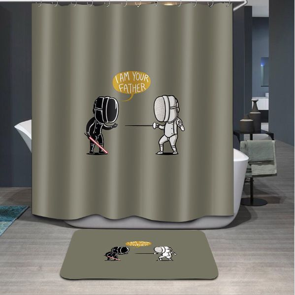 

cartoon black white figure pattern 3d print custom waterproof bathroom modern shower curtain polyester fabric bathroom curtain door mat sets