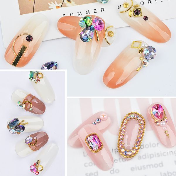 

1 wheel 12pcs 3d charm nail art rhinestones mixed shape pink green purple diamond decoration diy nail jewelry supplies mz040, Silver;gold