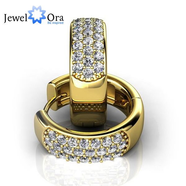 

whole sale5mm width 925 sterling silver with gold color three rows zirconia hoop earrings for party women jewelry (jewelora ea101745, Golden;silver