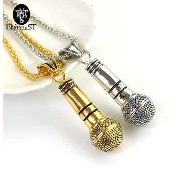 

classics hip hop microphone necklace sliver gold color microphone pendant hip hop chain for friend jewelry accessories, Silver