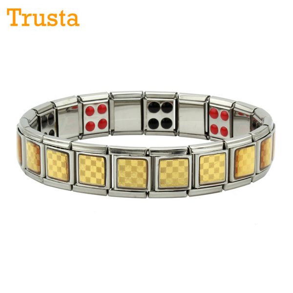 

trusta men/women's 20 germanium infrared titanium steel bracelet 316l power gold bracelet energe bangle birthday friendship gift, Golden;silver