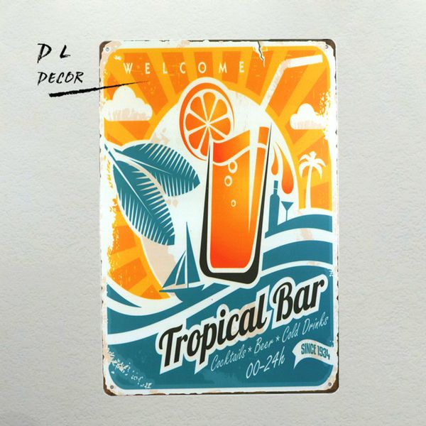

dl-welcome to tropical bar retro metal aluminium sign cocktail man cave pub clubs bar kitchen party