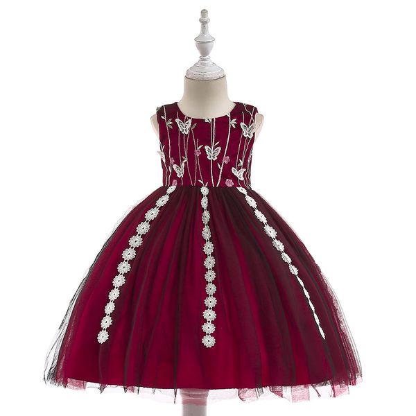 

baby girl dresses appliques girls dresses floral halloween evening party gown dress embroidery elegant butterfly flower girls clothing, Red;yellow