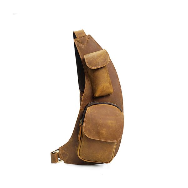 

retro genuine leather real cowhide crazy horse chest bag pack crossbody shoulder messenger sling travel pockets half moon bag