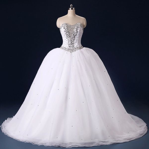 Роскошь Sparkly 2018 Crystal Crystal Beared Tulle Ball Clange свадебные платья возлюбленные кружевные спины длинные свадебные платья на заказ China EN1031