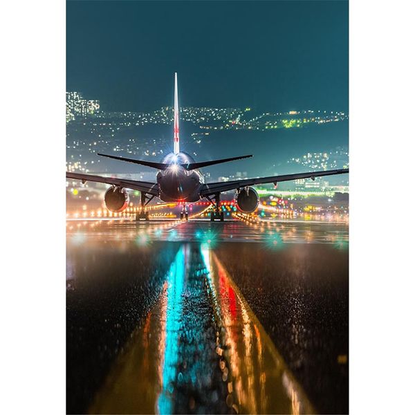 Cena Noturna do Aeroporto Big Airplane Fotografia Backdrops Espumante Piloto Luz Bokeh Crianças Crianças Casamento Sessão Fotográfica Fundos para Estúdio