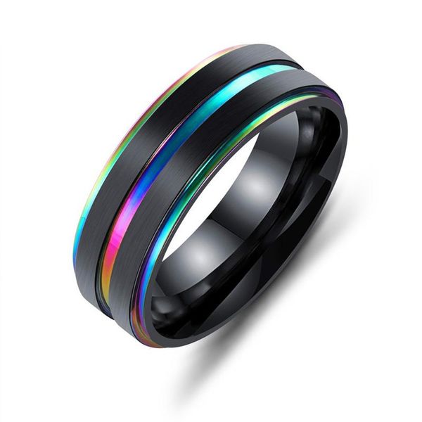 

fashion jewelry 7mm black tungsten ring for men women wedding bands trendy rainbow carbide groove rings engagement rings b0177, Golden;silver