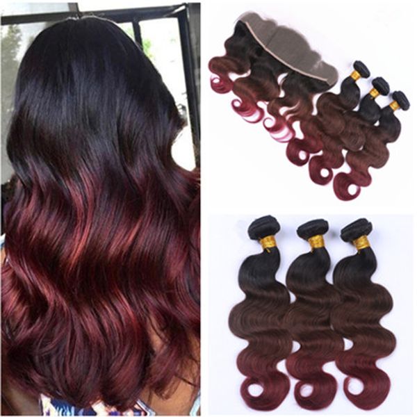 Body Wave 1b 4 99j Wine Red Ombre Peruvian Virgin Hair Weave
