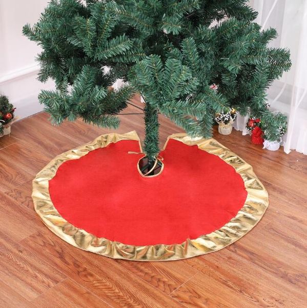 Acquista 90cm Gonna Albero Di Natale Bordo Dorato Rosso Albero Di Natale Grembiuli Copre Tappeto Tappeto Festa Feste Arredamento Albero Di Natale A