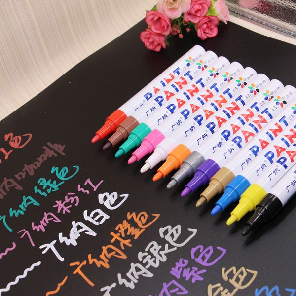 

12x colorful waterproof pen car tyre tire tread cd metal permanent paint markers graffiti oily marker pen marcador caneta stationery