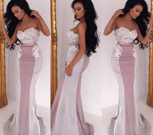 

2018 Sweetheart Mermaid Bridesmaid Dresses Lace Sweep-Train Sexy Sleeveless Formal Party Dresses Backless Prom Dresses Custom Made