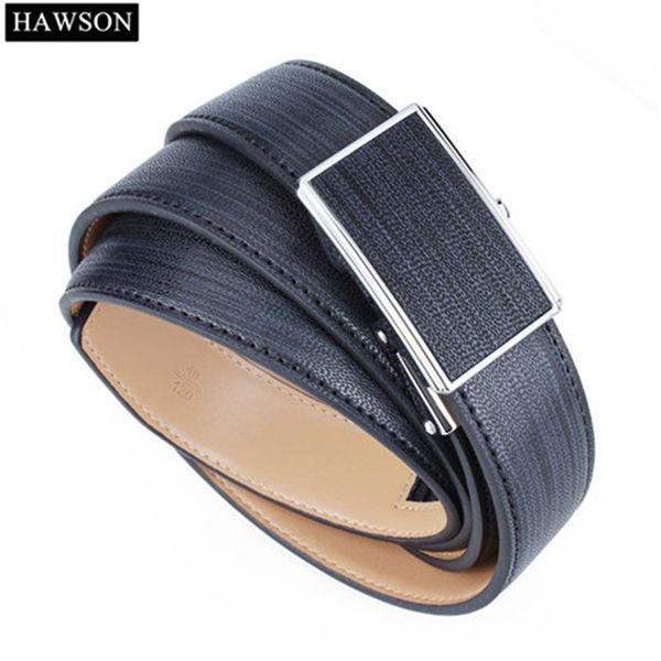 

hawson automatic buckle belt leather genuine men leather belt black business 1.14" wide strap mens dress 100-130 cm, Black;brown