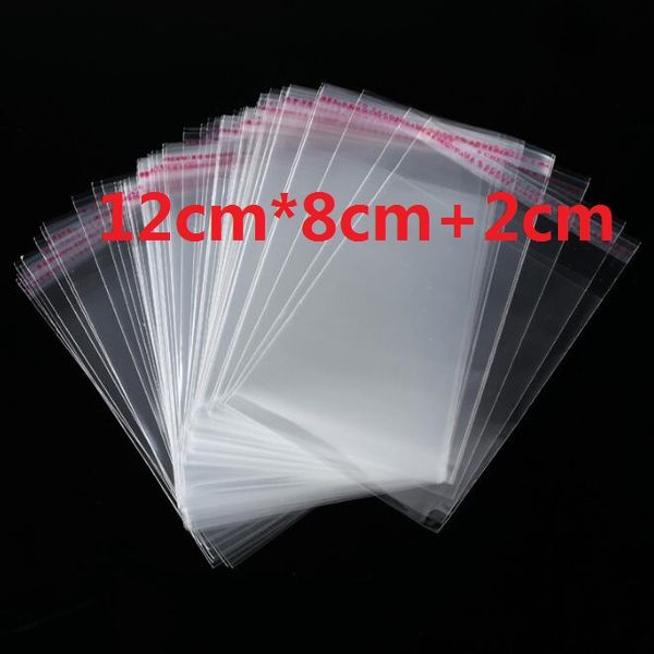 8x12 cm + 2 cm Transparente Celofane / Saco Poli Saco de Opp Transparente Pulseira sacos Saco de Plástico de Embalagem Autoadesivo Selo 1000 pçs / lote