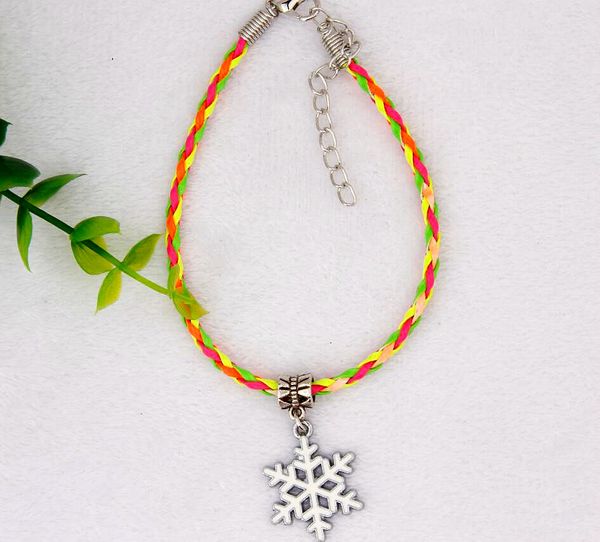 

горячие 50 шт. цинковый сплав падение глазурь снежинка шарм подвеска 20 + 5 см цвет плетеный веревка браслет мода женщинымужчины ювелирные и, Golden;silver