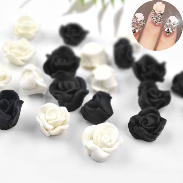 

2pcs/lot black white rose flowers nail jewelry acrylic resin studs charms nail art decoration diy accessories, Silver;gold