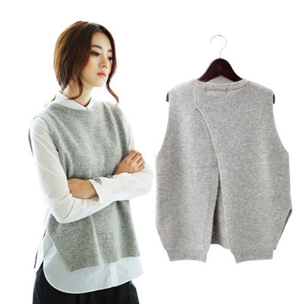 

fashion women's spring fall cashmere knit vest cardigan sweater vest women's thin knit sweater, White;black
