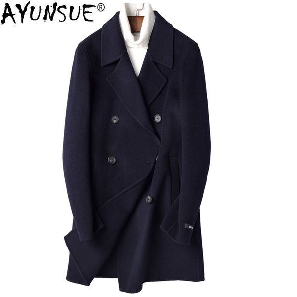 

ayunsue 100% wool coat autumn winter jacket men handmade double-sided woolen coats mens windbreaker overcoat abrigo hombre y1300, Black