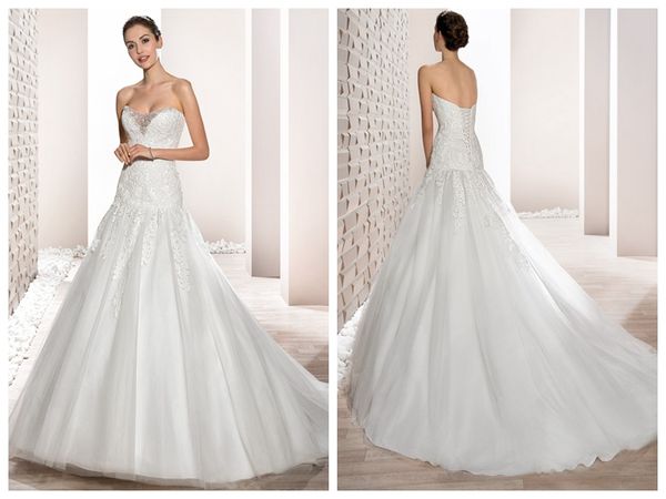 2019 Wedding Dresses Robe De Mariée Demetrios 684 Ivory Tulle Lace Applique Mermaid Wedding Dress Backless Crystal Bridal Gowns Custom Made Wedding