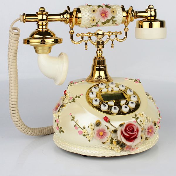 

retro vintage style yellow emboss rose flower ceramic antique telephone desk phone for new home dÃ©cor