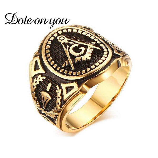 

whole salevintage ring 2017 new silver gold color signet symbols titanium 316l stainless steel masonic men ring ason male rings gifts, Golden;silver