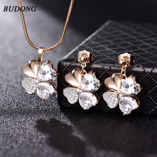 

budong infinity flower jewelry sets gold-color earrings necklace pendants white crystal engagement jewelry for women xut008, Silver