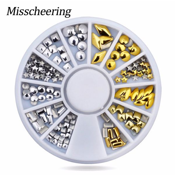 

1 box gold sliver metal nail art decoration star rectangular mixed size rivets rhinestone diy manicure nail art 3d decoration, Silver;gold