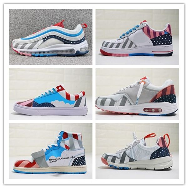 

2018 release parra x maxes 1 suede grey white pink running shoes for men women authentic quality with original box limited sneakers