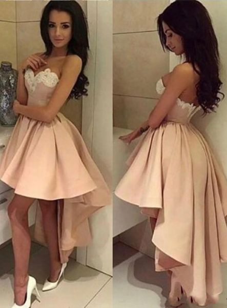 

arabic dubai hi-lo long prom dresses a line satin lace applique sweetheart pleats formal evening wear party gowns custom made, Black