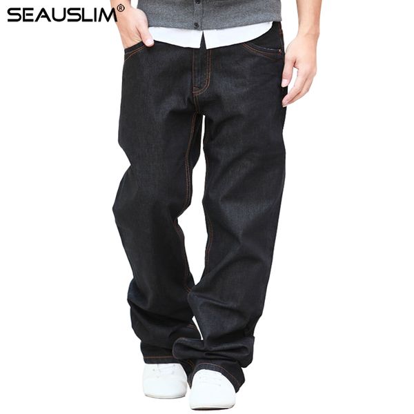 

wholesale-seauslim black baggy jeans men 2017 fashion men straight jean pant big size 48 42 33 34 36 38 casual loose style jeans q-gzzl-02, Blue