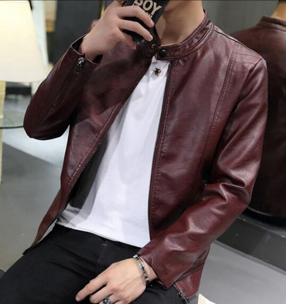 

мужская осень и зима европа и сша личный стиль модный бутик красивый воротник локомотив кожаное пальто / 5678 m-3xl, Black