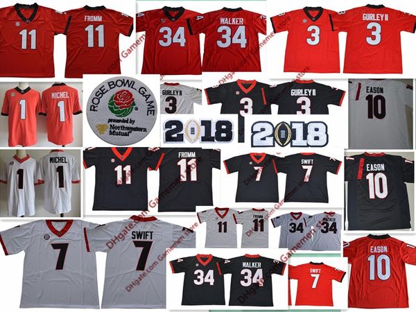 

georgia bulldogs ncaa sec jake fromm college football jerseys dandre swift nick chubb herchel walker sony michel bulldogs rose bowl jersey, Black;red