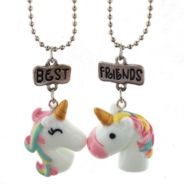 

cute girls children jewelry horse cartoon color unicorn 2 bff necklace animal pendant necklaces for gift friends kids boy, Silver